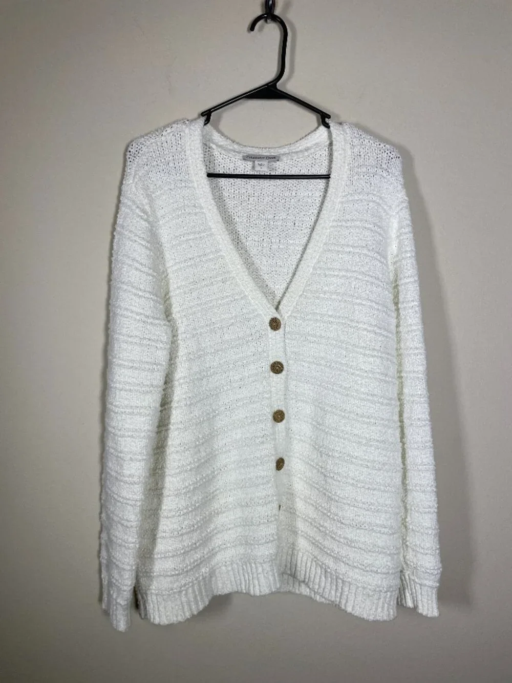 Coldwater Creek Women's Chunky Knit White Cardigan Sweater Granny Large Cotton!